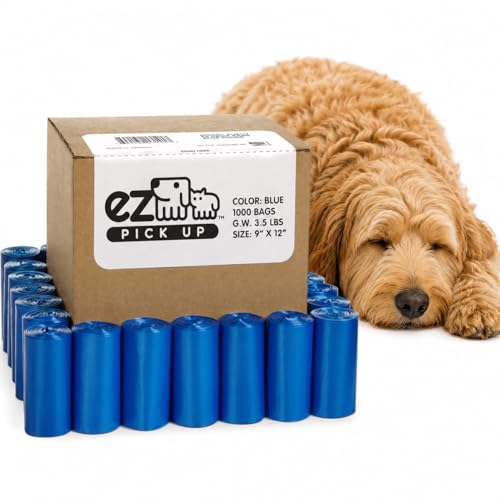 EZ Pick Up 1000 Ct Dog Waste Bags Blue 50 Rolls 1000 Poop Pet Disposal Bag | leak proof, extra large, heavy duty, puppy training, refill bags, 9"x12", poo bag, poopy clean up