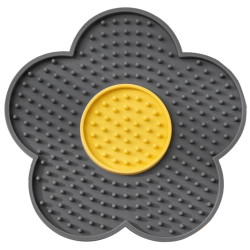Silicone Lick Mat with Suction Cups Flower Shape Slow Feeder Pad for Dogs Cats Grooming Bathing - color: Gray