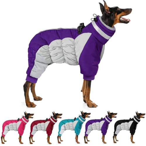 MIGOHI Full Body Dog Coat，Warm Coats for Small Dogs | Reflective Winter Coat for Dogs with Harness,Turtleneck Dog Snowsuit with Legs,Windproof Pet Fleece Puffer Jacket,S,Purple - color: Purple, size: Small(Back:11.8")