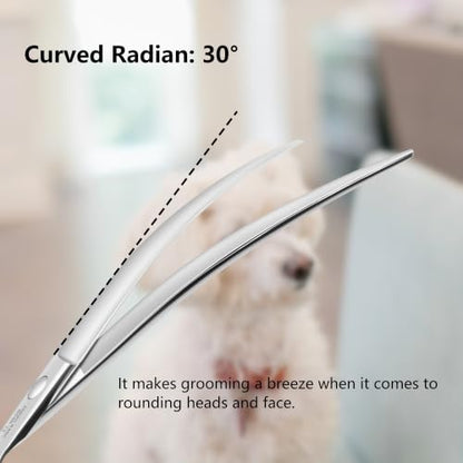 HASHIMOTO Curved Dog Grooming Scissors, 7.5 inch, Trimming Face and Paws | Sharp, Lightweight, 440C Stainless Steel, 30 Degree of Curved Blade - size: 7.5", style: Curved