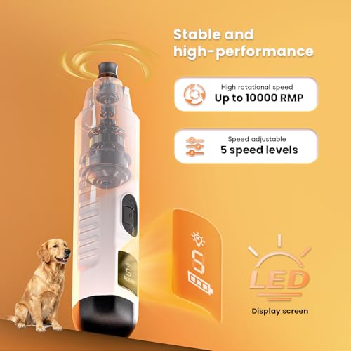 2026 New Silent Groom Pro Dog Nail Grinder, 5-Speed Dog Nail Grinder with Led Light, 40 db Quiet Painless Paws Grooming for Small Medium Large Dogs, USB Rechargeable (White) - color: White