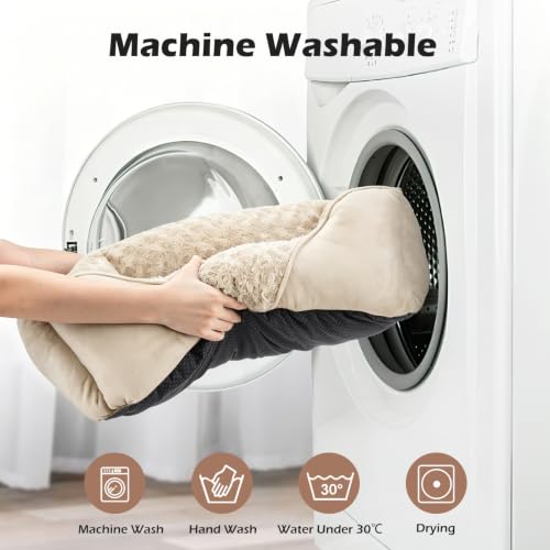 INVENHO Large Dog Bed Rectangle Washable Orthopedic Soft Calming Sleeping Durable Pet Cuddler with Anti-Slip Bottom - color: Cream, size: L(30"x 24"x 9")