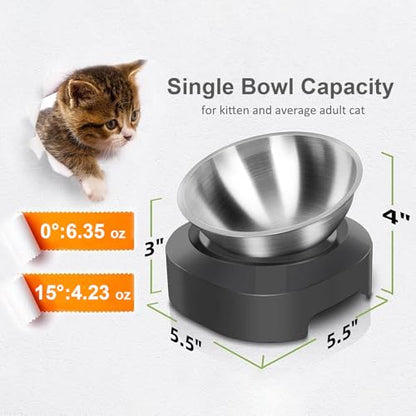 AYADA Raised Cat Food Bowl, Stainless Steel Cat Dish for Dry Wet Food Water, Anti Vomiting Elevated with Stand Ergonomic Lifted Slanted Tilted 15 Angle Metal Single Kitty Kitten Pet Bowl (Single) - color: Single