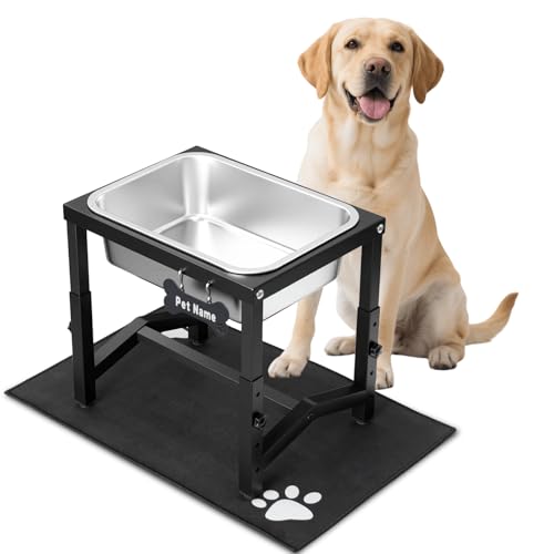 2 Gallon Elevated Large Dog Water Bowl, 4 Adjustable Height 10.5-15.8'' Raised Stainless Steel Bowl Stand with Anti-Slip Mat for Large Breed, Metal Dog Feeding Station for Relief Joint Pressure - size: 2 Gallon