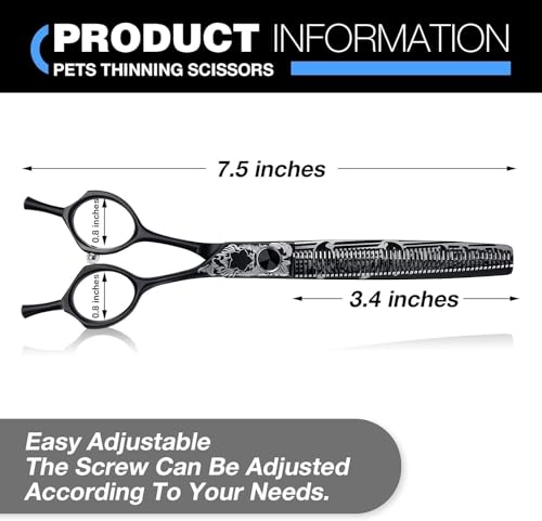 JASON 8 Inch Dog Thinning Scissors Ergonomic Pets Grooming Thinner Blender Shears Cat Trimming Texturizing with Offset Handle, Light Weight, Sharp, Safe, Comfortable, Stainless Steel - style: 60-teeth-Thinner