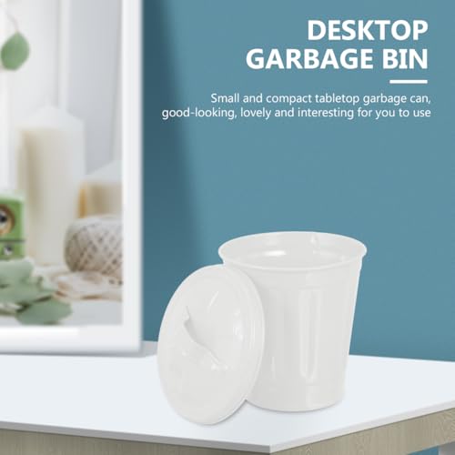 VOSAREA Small Mini Trash Can with Lid Stainless Steel Small Tiny Mini Trash Bin Can Desktop Waster Basket Outdoor Dog Poop Garbage Can Farmhouse Retro Metal Waste Bin for Bathroom Bedroom Garden Yard - color: White