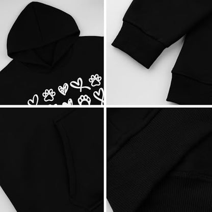 Womens Dog Paw Hoodie-Long Sleeve Pullover Fleece Lined Dog Mom Sweatshirts with Pocket - color: A-black, size: Large
