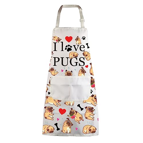 MBMSO Pug Dog Aprons Pug Lovers Gifts Pug Kitchen Apron with Pockets I Love Pugs Apron Waterproof Gifts for Pug Owner Mom