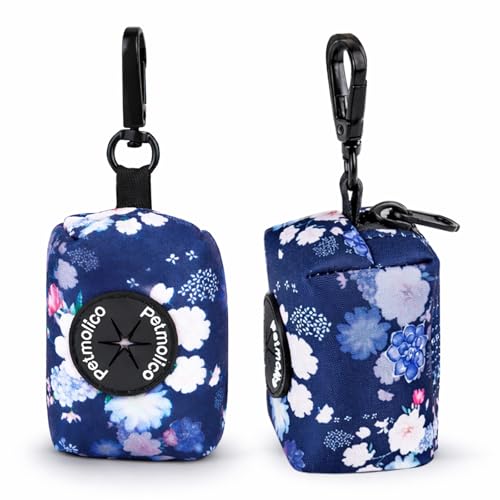 Petmolico Dog Poop Bag Holder Leash Attachment, Dog Waste Bag Dispenser Zippered Pouch, Fits Any Dog Leash, Includes Free Roll of Dog Bags, Poop Bag Dispenser - 2 Packs, Mixed Blue & White - color: Dark Blue & White