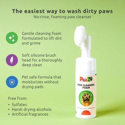 Protex PawZ No-Rinse Foaming Paw Cleanser for Dogs - Moisturizing, Fragrance-Free with Silicone Brush