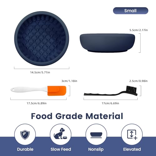 Dog Licking Bowl,Slow Feeder Dog Freeze Bowl, Anxiety Relief Treat Dispenser, Silicone Anti-chocking Pet Dish, Non-Slip Interactive Entertainment Puzzle Toy for Small & Medium-Dark Blue - color: deep blue, size: S