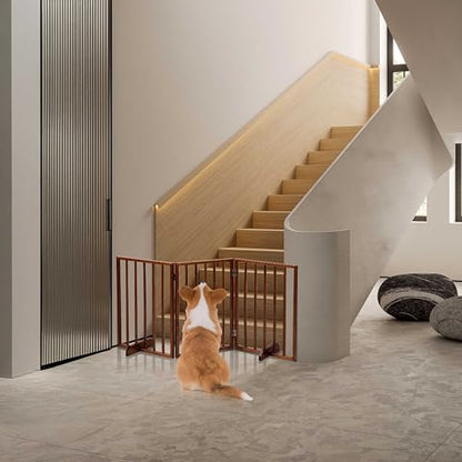 3 Panels Foldable Dog Gates for Doorways, 53.5" Extra Wide Wooden Pet Gate, Freestanding & Portable Design, No Assembly Needed, Durable and Stylish Adjustable Puppy Cat Fence for Rooms, No Assembly - size: 3 Panels-Brown