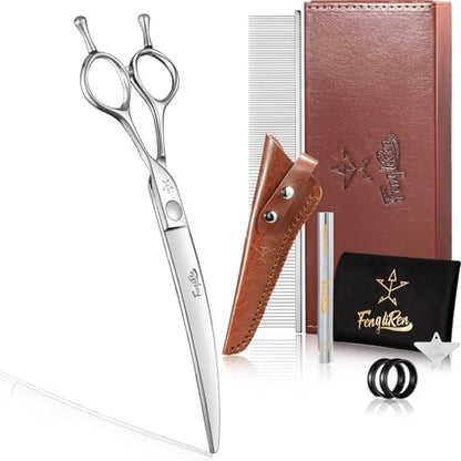 High-end Professional Dog Grooming Curved Scissors Pet Curved Shears 7.5 Inches Extremely Very Sharp Made Of Stainless Steel Alloy By Hand For Dog Cat Groomer - size: 7.5inch, style: Curved Shears