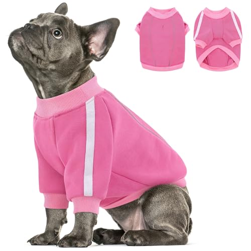 Queenmore Fleece Dog Sweater for Girl Dogs, Pullover Pink Dog Sweatshirt Sweatshirt with Leash Hole, Reflective Stripes – Cozy Winter Fleece Jacket for Small/Medium/Large Femal Puppy S - color: Pink, size: Small
