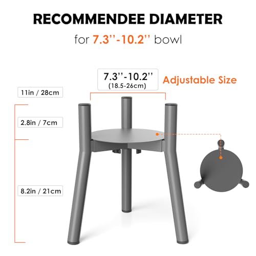 SHAINFUN Raised Dog Bowl Stand for Large Dogs with Tray, Adjustable Width 7 to 10.6", Elevated Tall Food Water Stand,Grey (Bowl Not Included) - color: Grey-HR, size: Height: 11.1", Width: 7-10.6"