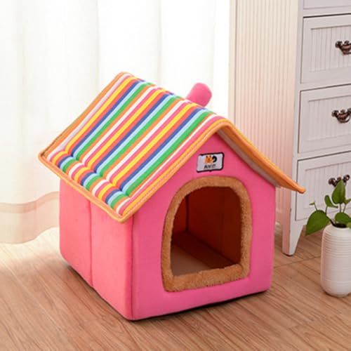 Dog House Cute Indoor Puppy Cave Cat Nest with Removable and Washable Cushion Plush Kennel Pet Bed - color: Pink, size: S