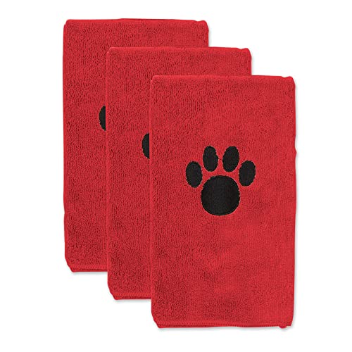 Bone Dry Pet Grooming Towel Collection Embroidered Absorbent Microfiber Drying Set, 15x30, Red, 3 Count - color: Red, size: 15x30"