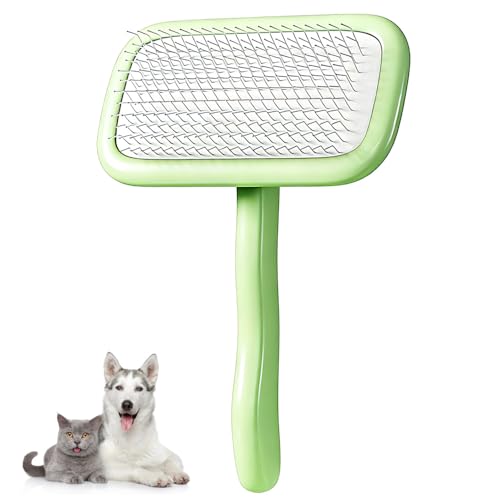Pet Groomer Pin Brush, Professional Dog Wahing Brush Self Cleaning Slicker Comb for Cats & Dogs - color: Large Green, size: 6.5*4.72*1.97in
