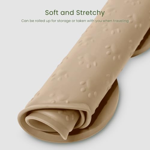 PWTAA Dog Food Mat Anti-Slip Silicone Dog Bowl Mat Thicker Pet Placemat Waterproof Cat Feeder Pad with Raised Edge Puppy Kitten Feeding Mats Suitable Small Medium-Sized Dogs Cats Eating Tray - 2PCS - color: Khaki, size: 19.4" x 9.8"-2PCS