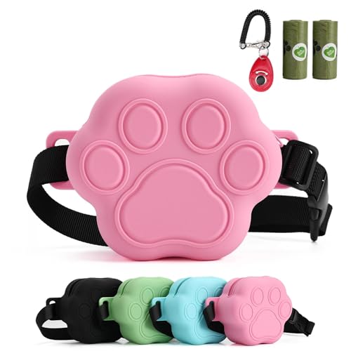 Dog Treat Pouch with Training Clicker and 2 Poop Bags, 1.8 Cup Small Sealable Zipper Silicone Fanny Pack with Waist Belt, Pet Puppy Training & Walking Essentials (Pink) - color: Pink