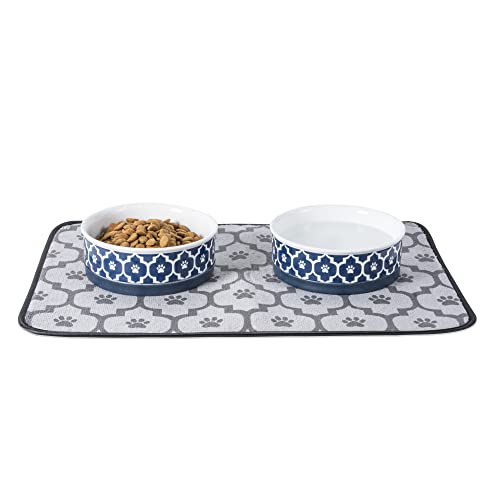 Bone Dry Lattice Collection Pet Bowl & Canister, Small Set, 4.25x2", Nautical Blue, 2 Count - color: Nautical Blue, size: Small Set, 4.25x2"