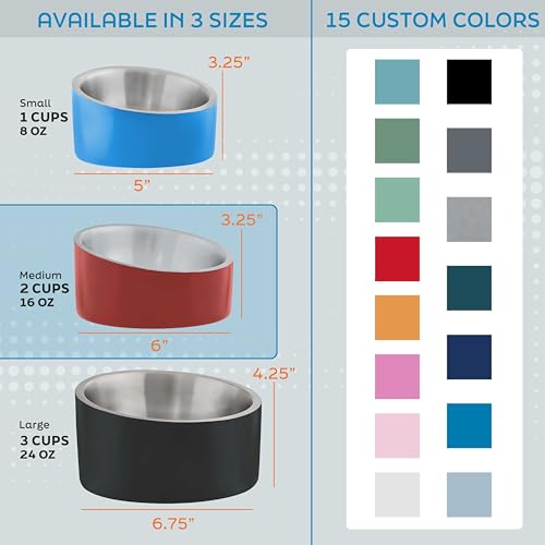 Master Pet Supply Stainless Steel Slanted Dog Cat Food Bowl - 16 oz Heavy Duty - Bone White, Double Wall Insulated, Non-Slip Elevated Bowl for French Bulldogs Pugs Cats, Anti Rust Dishwasher Safe - color: Bone White, size: 2 Cups (16 oz)