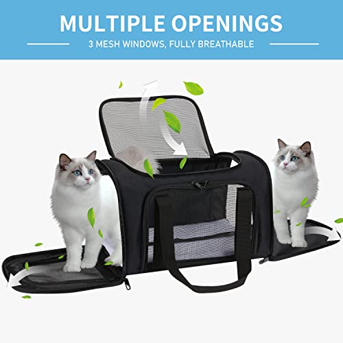 Pnimaund Pet Carrier - Airline Approved Soft Cat & Dog Carriers for Medium & Small Pets, TSA Approved, Black