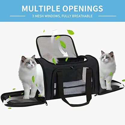 Pnimaund Pet Carrier - Airline Approved Soft Cat & Dog Carriers for Medium & Small Pets, TSA Approved, Black