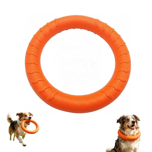 Dog Toys 2-in-1 Rubber Tension Ring & Frisbee, Interactive Chew Toy for Teething Tug of War, for Indoor Outdoor Park Play, for Large Medium Dogs & Puppies (Orange) - color: Orange