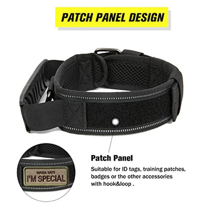 Tactical Dog Collar with Handle - Military Adjustable Dog Training Collar Soft Nylon and Heavy Duty Metal Buckle for Medium Large Dogs - with Patch (Green with Patch, Medium) - color: Green with Patch, size: Medium