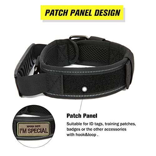 Tactical Dog Collar with Handle - Military Adjustable Dog Training Collar Soft Nylon and Heavy Duty Metal Buckle for Medium Large Dogs - with Patch (Green with Patch, X-Large) - color: Green with Patch, size: X-Large