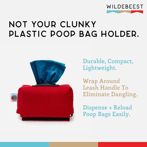 Dog Poop Bag Holder for Leashes, Cat Waste Bag Dispenser, 1000D Nylon, Attach to Cat Leash, Poop Bag Dispenser, Fits Standard Dog Poop Bags - Wildebeest (Red) - color: Red