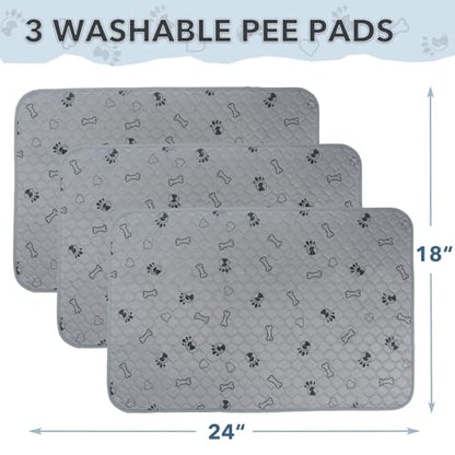 3 Pack 18x24 Reusable Puppy Pads Super Absorbent Washable Pee Pads for Dogs Leakproof Training Mats Waterproof Pet Training Pads for Puppy Playpen, Crate, Whelping Box, Potty Training - size: 18''x24''(Pack of 3)