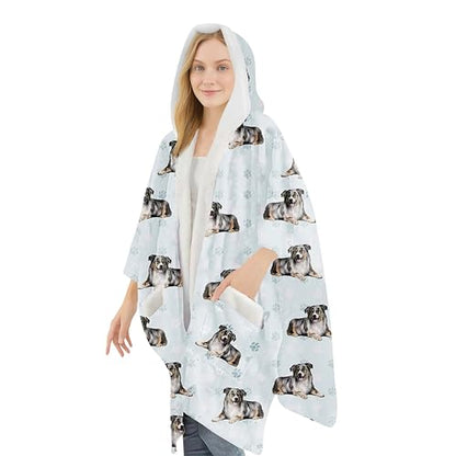 E&S Pets Sherpa Wearable Blanket Hoodie for Women – Soft Fleece Snuggs Wrap – 32 Dog & Cat Breeds – Warm Pet Lover Gifts - color: Australian Shepherd