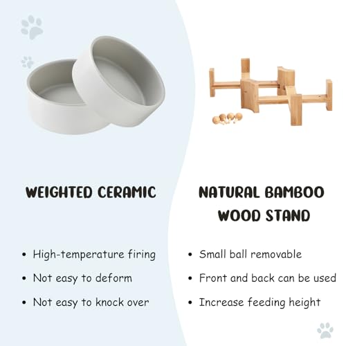 SPUNKYJUNKY 15° Slanted Ceramic Dog and Cat Bowl with Wooden Stand, Tilted Bulldog Food and Water Bowl No Slip Non-Spill for Cats Medium Dogs Big Face Pets 28.7 OZ (3.6 Cups, Grey × 2) - color: Grey, size: 3.6 CUPS × 2