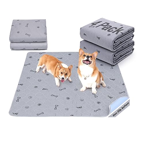 Washable Pee Pads for Dogs, 4Pack Reusable Puppy Training Pads 34x36, Absorbent Whelping Pads with Bone Print, Non-Slip Waterproof Pet Training Pads for Couch, Crate, Potty Training - size: 34X36" (Pack of 4)