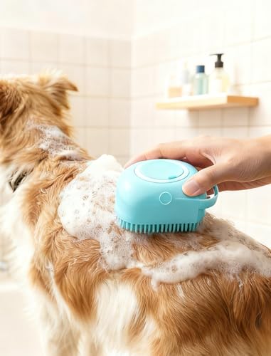 Silicone Dog Bath Brush – Dog Grooming Shampoo Scrubber with Soap Dispenser, Perfect for Shedding, Bathing, and Grooming, Ideal for Short and Long-Haired Dogs, Blue - color: blue