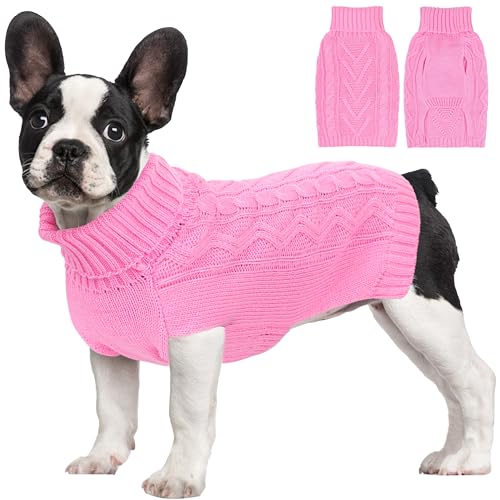 Dog Sweaters for Small Dogs Warm Dog Clothes Winter Chihuahua Clothes Girl Boy Puppy Sweater Cable Knitted Doggy Coat Soft Mini Dachshund Sweater with Turtleneck Pullover Design(Pink, X-Large) - color: PINK, size: X-Large