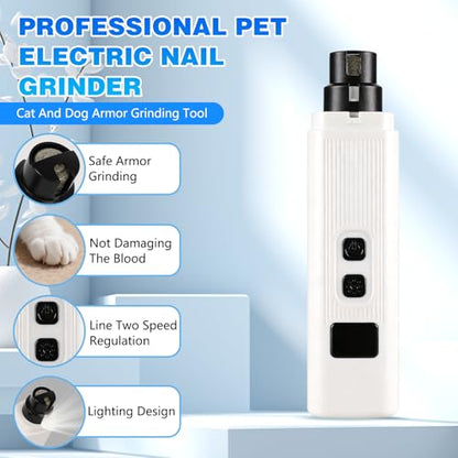 2026 New Cat Nail Trimmer - 2 Adjustable Speeds, 360° Grinding, Ultra Quiet Under 40dB, Safe Powerful Pet Nail Grooming Tool for All Cats & Dogs (White) - color: (White)