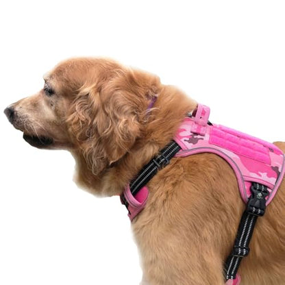 Tactical Dog Harness for Medium & Large Dogs, Camo Pink Adjustable No-Pull Control with Handle, Heavy Duty Reflective Vest - Size XL - color: CAMO PINK, size: XL