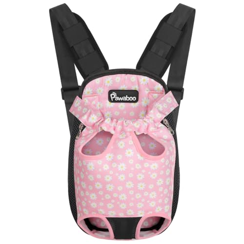 Pawaboo Pet Carrier Backpack, Adjustable Pet Front Cat Dog Carrier Backpack Travel Bag, Legs Out, Easy-Fit for Traveling Hiking for Small Medium Dogs Cats Puppies, Extra Large, Black + Pink Daisy - color: A-Black + Pink Daisy, style: Extra Large (Pack of