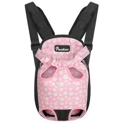 Pawaboo Pet Carrier Backpack, Adjustable Pet Front Cat Dog Carrier Backpack Travel Bag, Legs Out, Easy-Fit for Traveling Hiking for Small Medium Dogs Cats Puppies, Extra Large, Black + Pink Daisy - color: A-Black + Pink Daisy, style: Extra Large (Pack of
