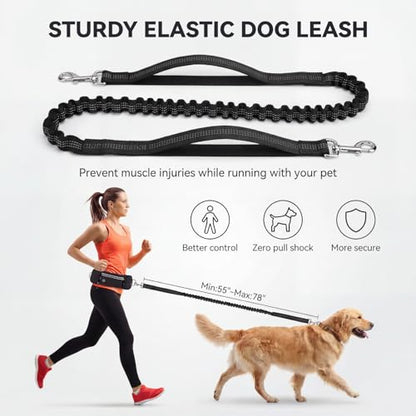 Hands Free Dog Leash 3 Zipper Pounchs with Reflective Strips Poop Bag Dispenser,Waterproof Dog Walking Belt,Dual Handles and Durable Bungee,Waist Leash for Dog Walking,Jogging and Running - color: Black