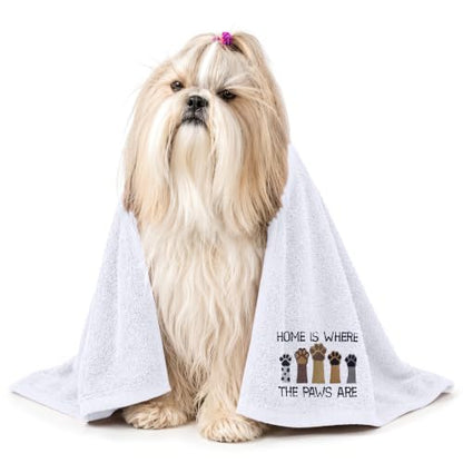 DAN RIVER Dog Towel - Pack of 1, 100% Cotton, 20x40, Ultra Soft, Super Absorbent & Quick Drying Towel for Dogs, Cats, and Other Pets, White Home. - color: White-home