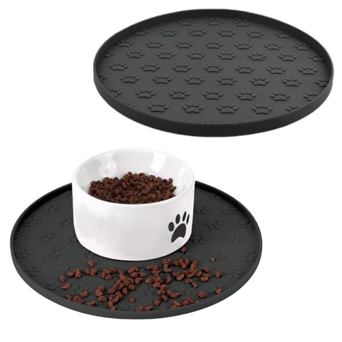 Dog Food Mat for Food and Water, Waterproof Pet Food Mat with Edges, Nonslip Dog Feeding Mat for Protecting Floors (2Pack Black) - color: 2Pack Black