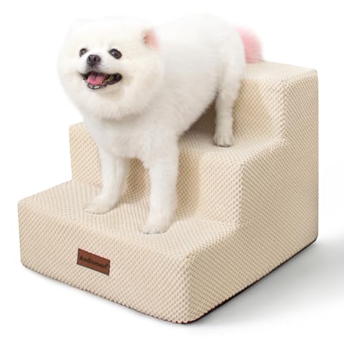 Dog Stairs for Small Dogs & Cats, 3-Step Non-Slip Pet Steps for Couch Sofa and Chair, Beige, 13.6" H - color: Beige, size: 13.6"H
