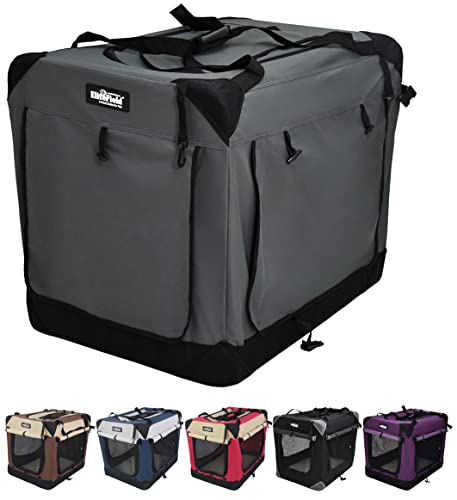 EliteField 4-Door Folding Soft Dog Crate with Curtains, Carrying Bag and Fleece Bed (2 Year Warranty), Indoor & Outdoor Pet Home (20" L x 14" W x 14" H, Gray+4 Door Curtains) - color: Gray+4 Door Curtains, size: 20.0"L x 14.0"W x 14.0"H