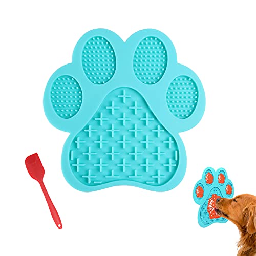 Dog Licking Mat for Anxiety Peanut Butter Slow Feeder Bowls Licking Pad with Strong Suction to Wall for Pet Bathing,Grooming,and Dog Training (Light Blue) - color: Light blue