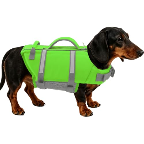 EMUST Dog Life Vests, Adjustable XS Dog Life Jacket with Rescue Handle, Puppy Flotation Vest for Small/Medium/Large Dogs, XS, NewGreen - color: NewGreen, size: XS