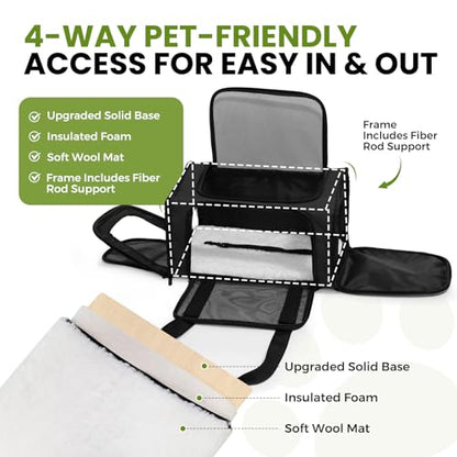 Soft-Sided Cat Carrier Expandable Pet Carrier Airline Approved Mesh Travel Carrier Up to 15lbs for Cats Small Dogs Collapsible Escape-Proof with Shoulder Strap Washable (18x11x11 Black) - color: Black, size: 11.0"L x 11.0"W x 18.0"H